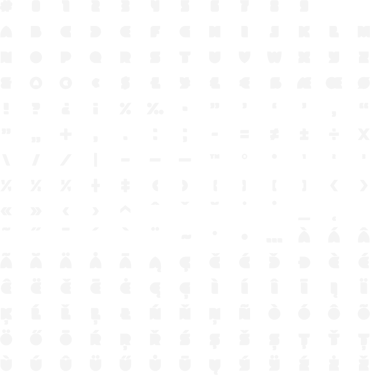 MM Zaftig font glyphs